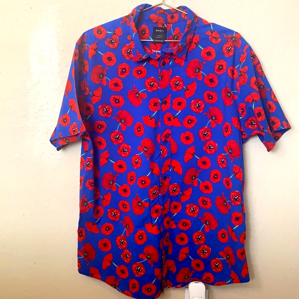 RVCA Blue floral Short Sleeve Shirt